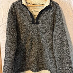 Orvis Black and White Knit Sweater Fleece Lined Quarter Zip Like New!